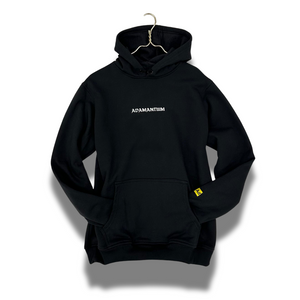 Black Adamantium BJJ hoodie with minimalist logo, front pocket, and hood.